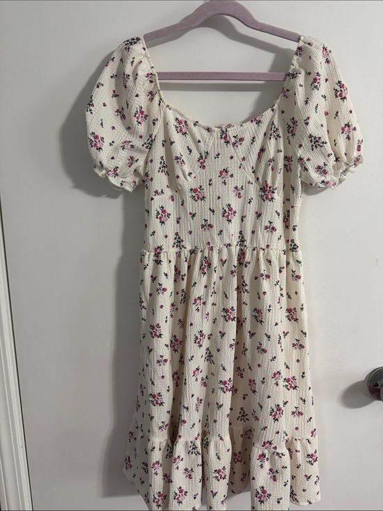Emma & Elsa Other - Kids Floral Puff-Sleeve Casual Dress - Cream with Pink Roses